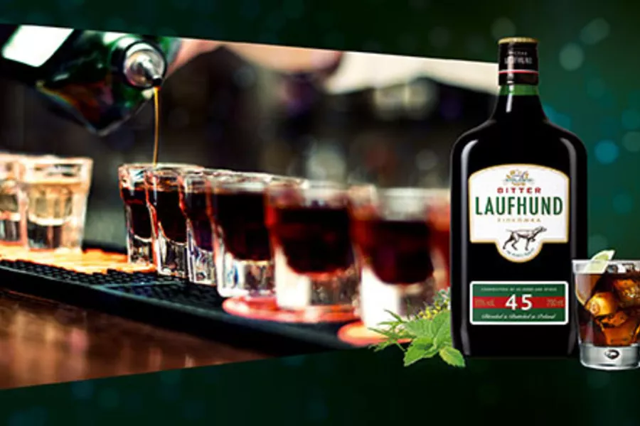 Bitter Laufhund – Godło Promocyjne i tytuł TOP PRODUKT w „Doceń Polskie” Zdjęcie butelki Bitter Laufhund Ziołówka – wyróżniona Godłem Promocyjnym i tytułem TOP PRODUKT, maksymalne oceny w smaku, wyglądzie i stosunku jakości do ceny